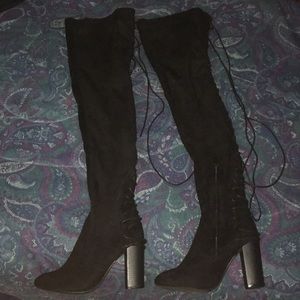 Black Suede Thigh High boots with lace up back